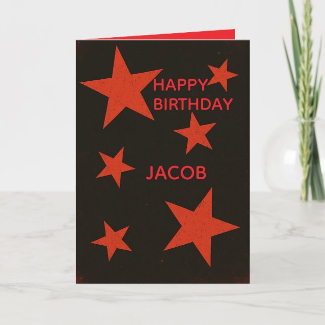 Red Stars Black Background Retro Grunge Birthday Kort (Framsida)