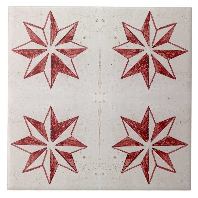 Red Stars Modern Portuguazulejos Tile Kakelplatta (Framsidan)