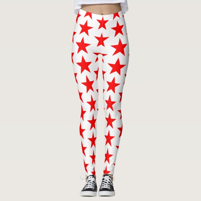 Red Stars Mönster Leggings (Framsida)