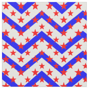 Red Stars på Blue White Zigzag Tyg