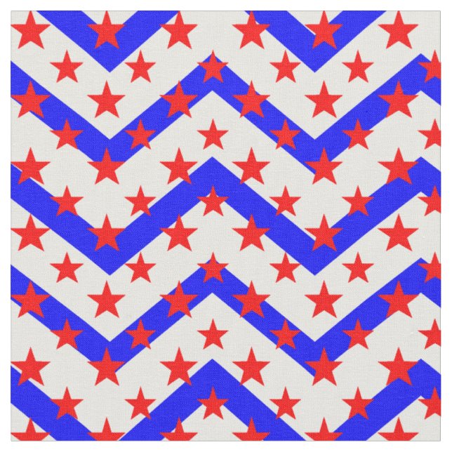 Red Stars på Blue White Zigzag Tyg (Närbild)