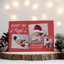 Red Stars Silent Night 3 Photo Collage Baby Julkort