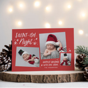 Red Stars Silent Night 3 Photo Collage Baby Julkort