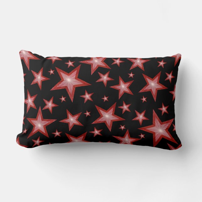 Red Stars utskriven lumbar svart baksida Lumbarkudde (Framsida)