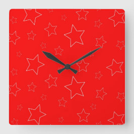 Red Stars Wall Clock Fyrkantig Klocka
