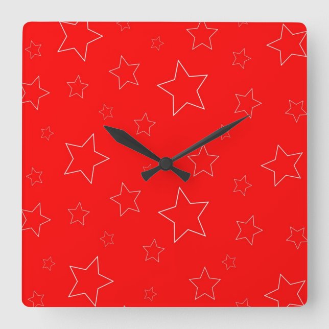 Red Stars Wall Clock Fyrkantig Klocka (Framsida)