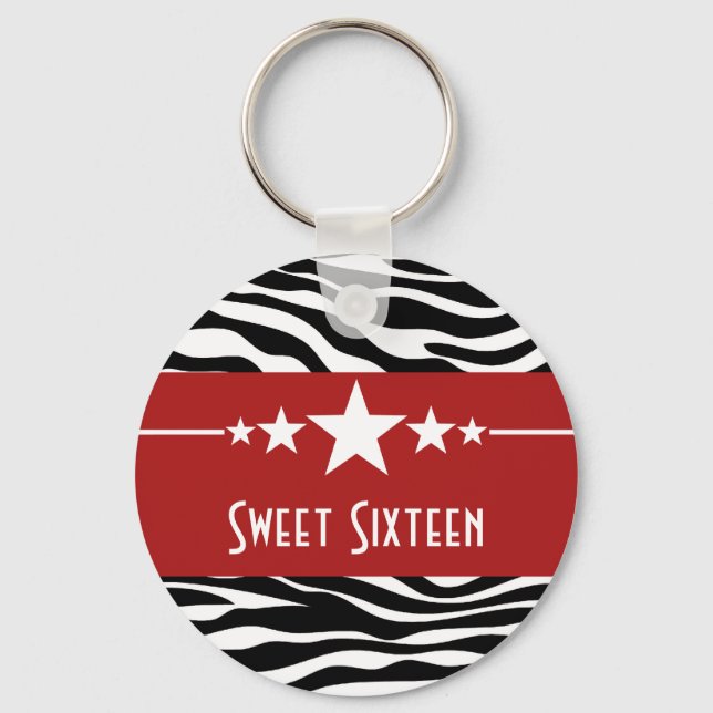 Red Stars Zebra tryck Sweet 16 Keychain Nyckelring (Framsida)