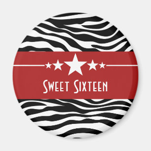 Red Stars Zebra tryck Sweet 16 Magnet
