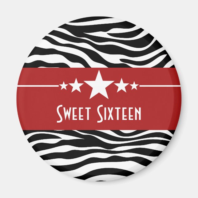 Red Stars Zebra tryck Sweet 16 Magnet (Framsidan)