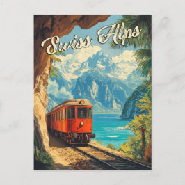 Red Steam Locomotive Souvenir: Vintage Swiss Alper Vykort