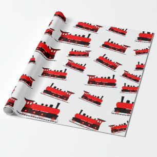 Red Steam Tåg Mönster Presentpapper
