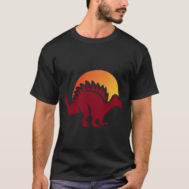 Red Stegosaurus Sunset Silhouette T Shirt (Framsida)