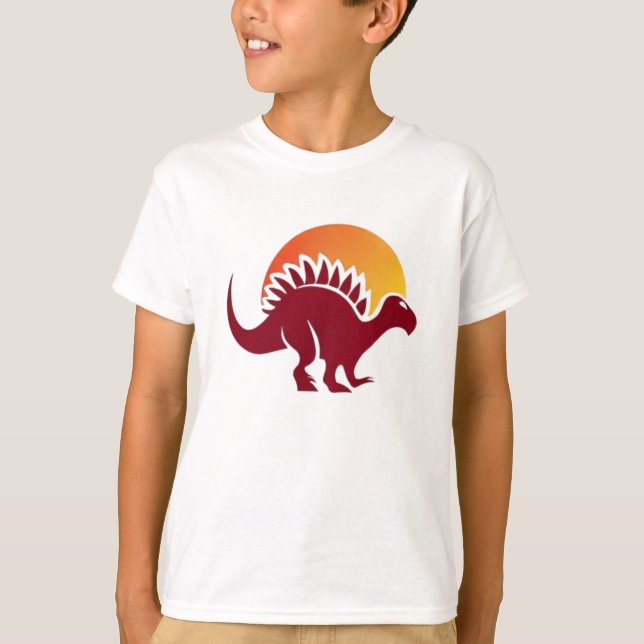 Red Stegosaurus Sunset Silhouette T Shirt (Framsida)