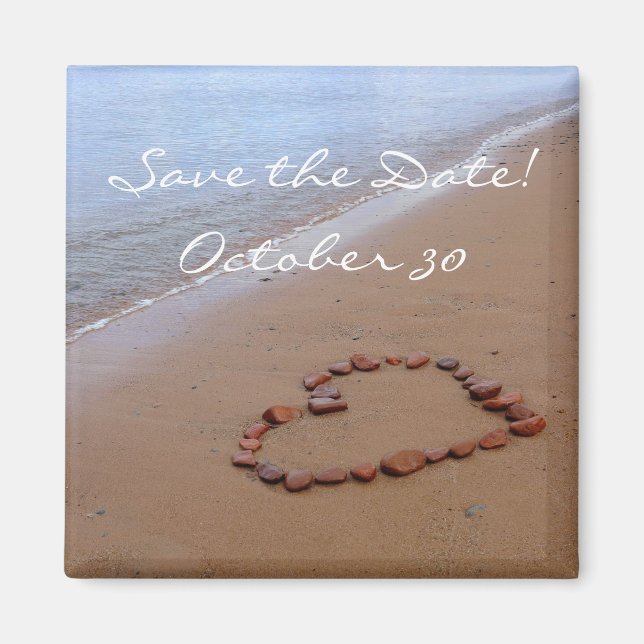 Red Sten Heart på Sandy Beach Magnet (Framsidan)