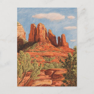 Red Sten, Sedona, Arizona, Crayon teckning Vykort