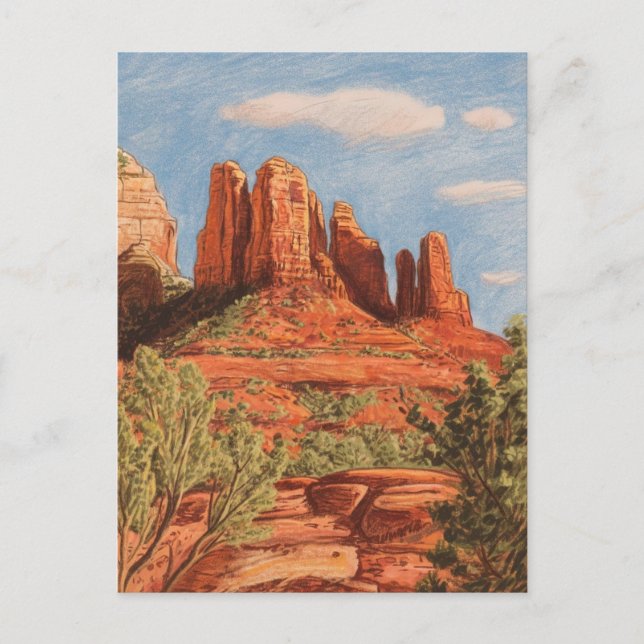 Red Sten, Sedona, Arizona, Crayon teckning Vykort (Framsida)