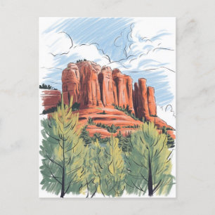 Red Sten, Sedona, Arizona, Pencil teckning Vykort