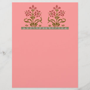 Red Stencied Flower Design Rosa Scrapbook Papper
