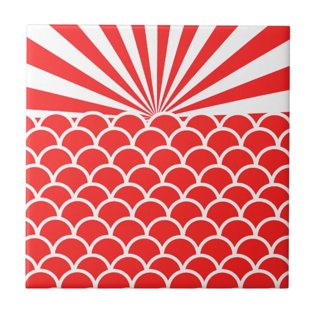 Red Stigning Sol japanska inspirerade mönster Kakelplatta (Framsidan)