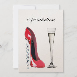 Red Stiletto Corkskruv Heel and Champagne Flute I Inbjudningar