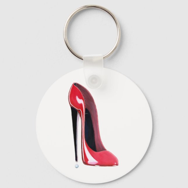 Red Stiletto High Heel Shoe Art Nyckelring (Framsida)
