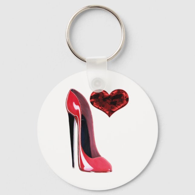 Red Stiletto Shoe och 3D Heart Nyckelring (Framsida)