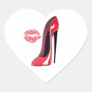 Red Stiletto Shoe och Läppar Art Hjärtformat Klistermärke