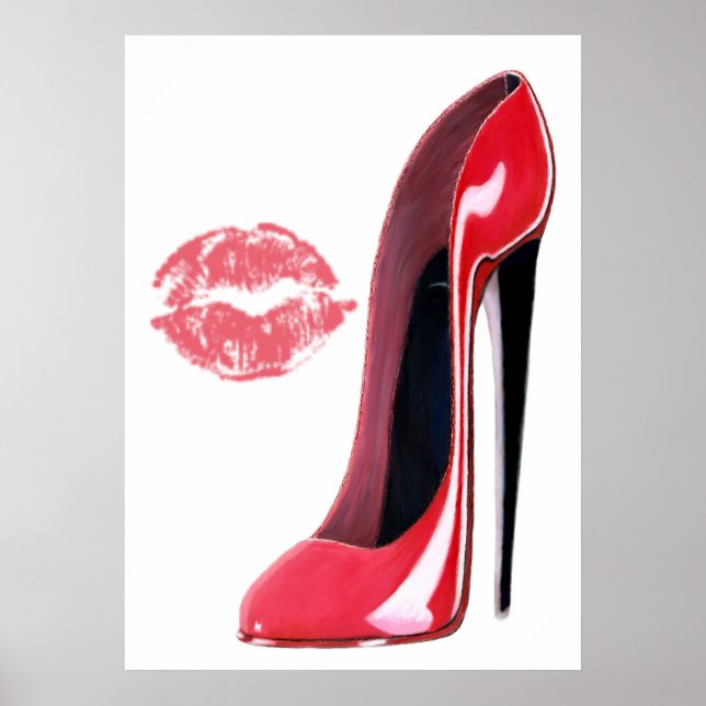 Red Stiletto Shoe och Red Läppar Art Poster (Framsidan)