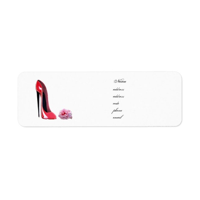 Red Stiletto Shoe och Ro-etikett Returadress Etikett (Framsidan)