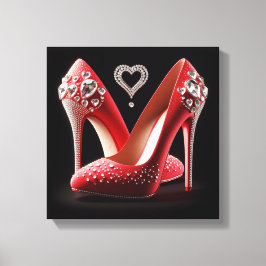 Red Stilettos with Hearts and Diamonds Canvastryck