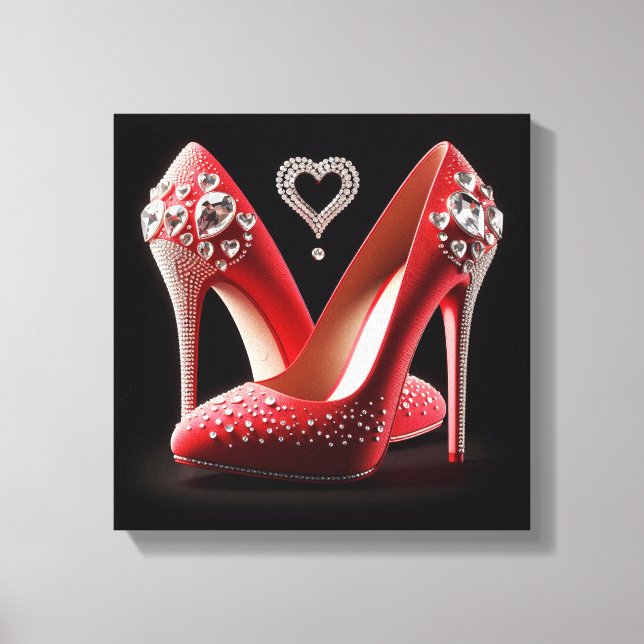 Red Stilettos with Hearts and Diamonds Canvastryck (Framsida)