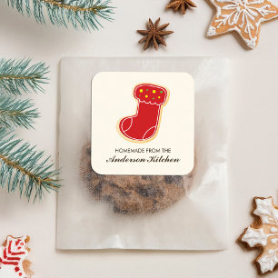 Red Stocking Rainbow Sprinkles Cookie Fyrkantigt Klistermärke