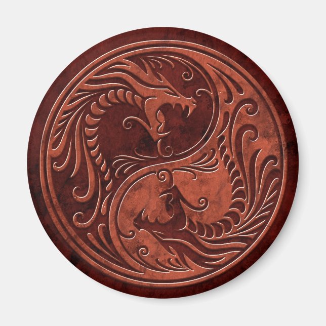Red Stone Yin Yang Dragons Magnet (Framsidan)