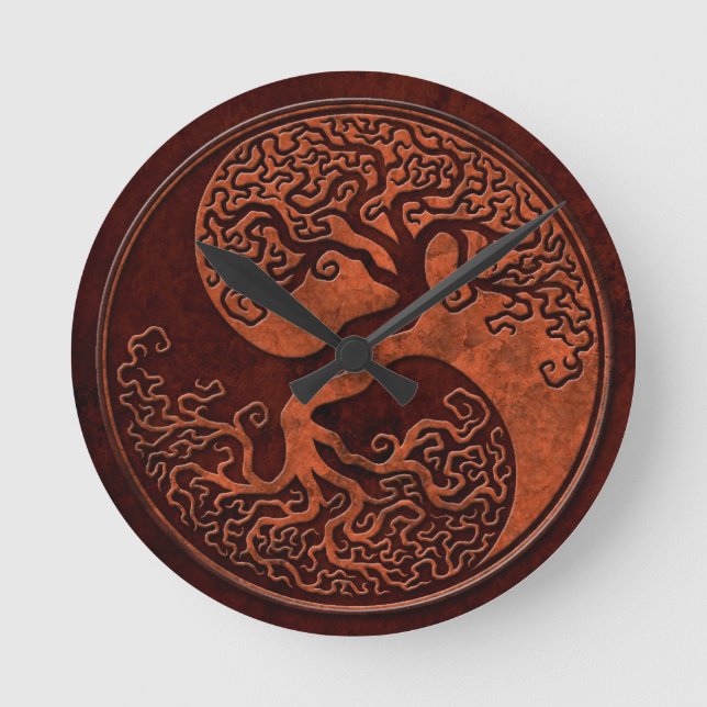 Red Stone Yin Yang Träd Rund Klocka (Framsida)