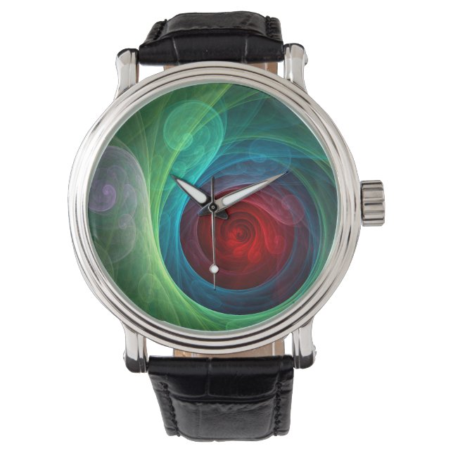 Red Storm Blommigt Modern Abstrakt Art Färg Mönste Armbandsur (Framsida)