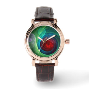 Red Storm Blommigt Modern Abstrakt Art Färg Mönste Armbandsur