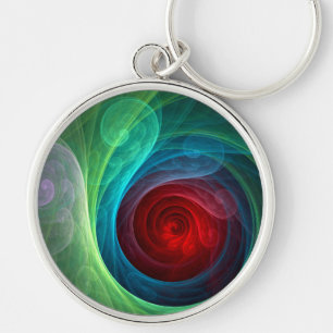 Red Storm Blommigt Modern Abstrakt Art Färg Mönste Rund Silverfärgad Nyckelring