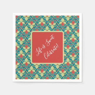 Red Strawberries, Flowers, Fruit and Runners Pappersservett