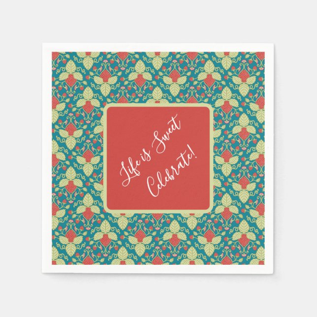 Red Strawberries, Flowers, Fruit and Runners Pappersservett (Framsidan)