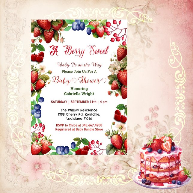 Red Strawberry Baby Shower | Blå berry Sweet Cute Inbjudningar (Red Strawberry Baby Shower | Blue Berry Sweet Cute Invitation)