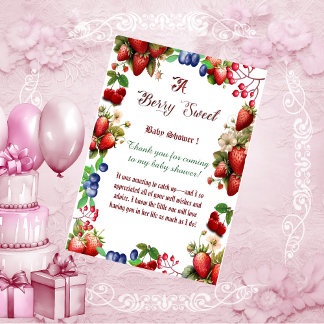 Red Strawberry Baby Shower | Blå berry Sweet Cute Tack Kort