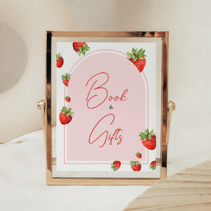 Red Strawberry Baby Shower Bokar och Gifts Poster