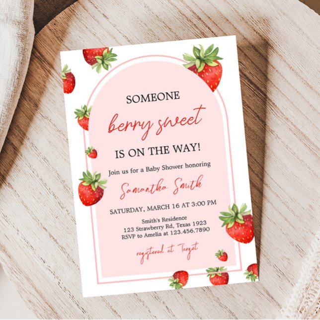 Red Strawberry Baby Shower Inbjudningar (Boho Berry Sweet Baby Shower Invitation)