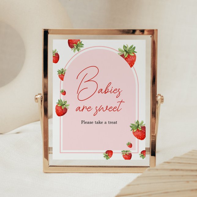 Red Strawberry Baby Shower Spädbarn är Sweet Poster (Boho Berry Sweet Baby Shower Babies are Sweet Sign)