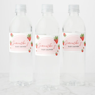 Red Strawberry Baby Shower Vattenflaskor Etikett