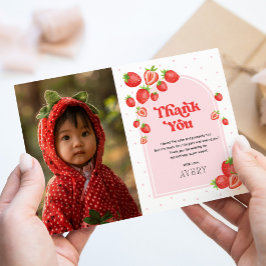 Red Strawberry Berry First Birthday Photo Tack Kort