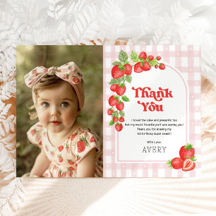 Red Strawberry Berry First Birthday Photo Tack Kort