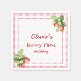 Red Strawberry Berry First Birthday Tack Pappersservett