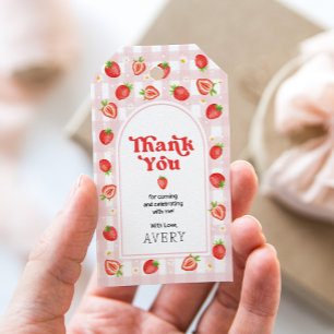 Red Strawberry Berry First Birthday Tack Presentetikett