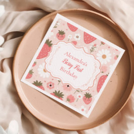 Red Strawberry Berry Första födelsedag Party Pappersservett